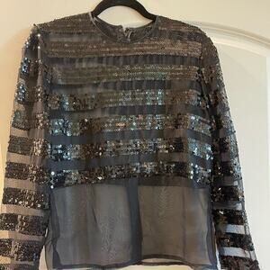 Blouse Sequins sheer Electra Cascade Vintage zip back lined in bra front area -